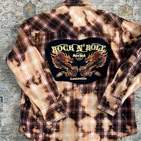 Handmade Other - Handcrafted Distressed Flannel Shirt with Hard Rock Graphic